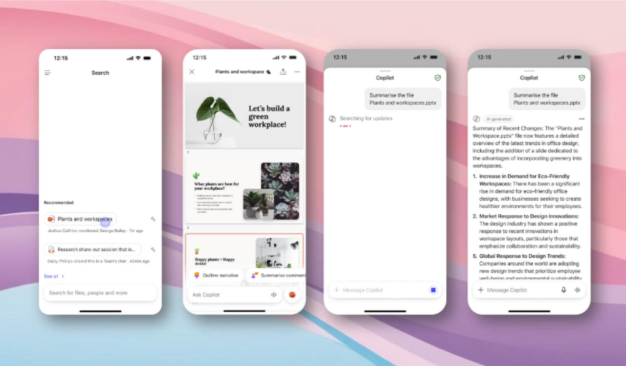 L'application Copilot Microsoft 365 pour iOS obtient des aperçus de fichiers AI, avec le montage des applications de bureau autonome