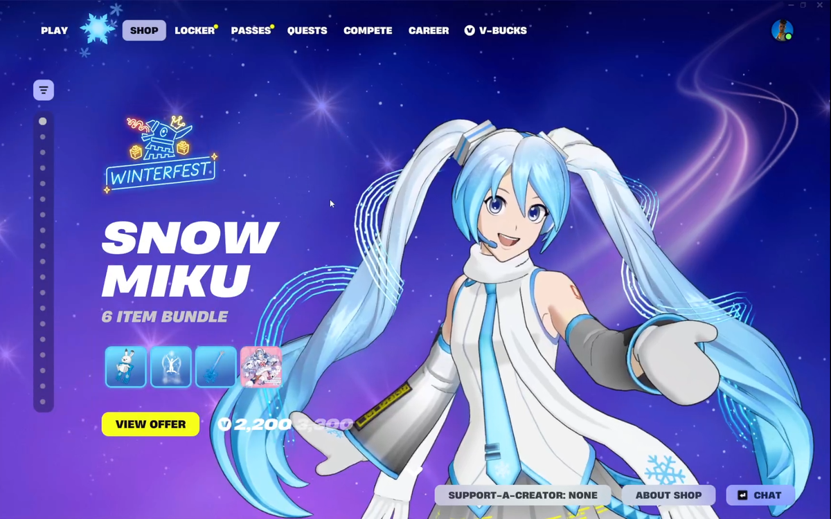 Mise à jour de la boutique Fortnite Winterfest : pack Snow Miku, pack Célébration de Poudlard et tous les nouveaux objets